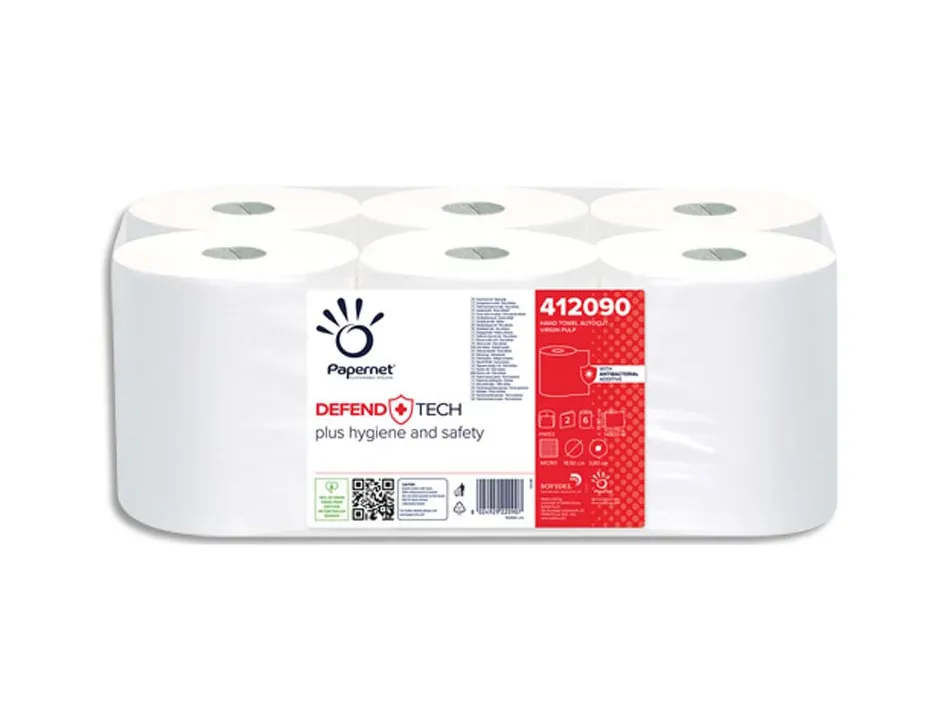 Essuie-mains papernet blanc 2 plis pure ouate de cellulose longueur 140 m pour autocut lot 6 bobines
