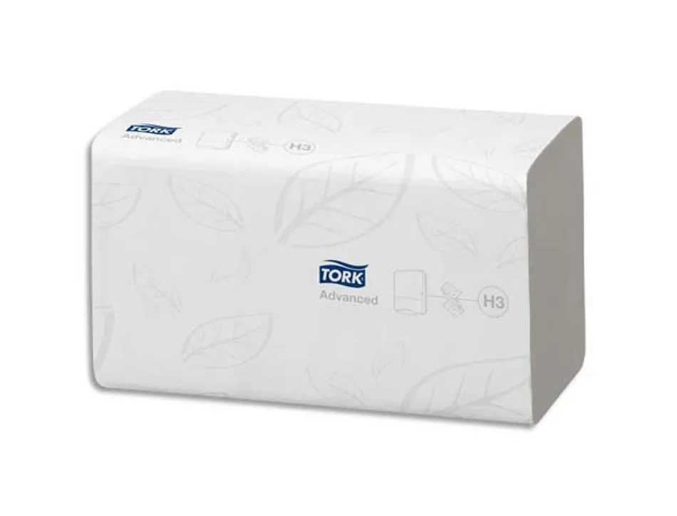 Essuie-mains tork h3 advanced plies en v delitable motif laurier 2 plis 23x23cm blanc colis 15 paquets 250 feuilles