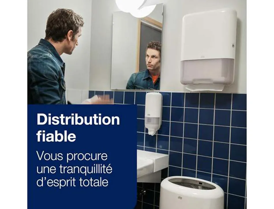 Essuie-mains tork h3 advanced plies en v delitable motif laurier 2 plis 23x23cm blanc colis 15 paquets 250 feuilles