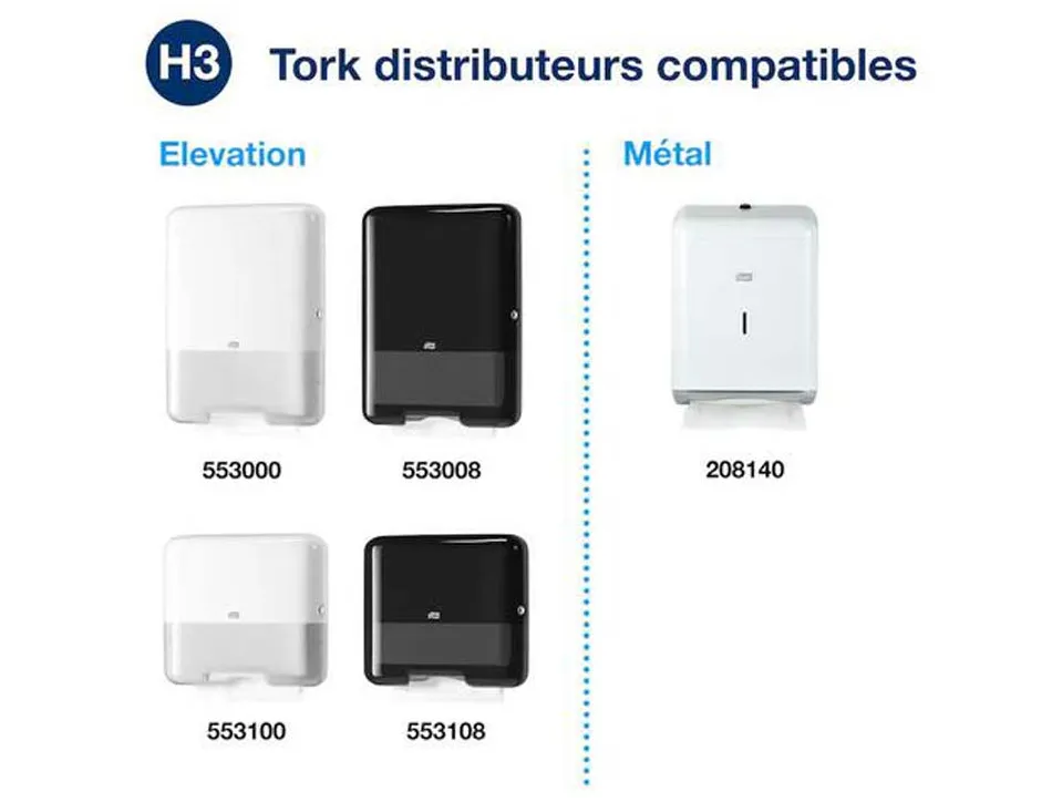 Essuie-mains tork h3 advanced plies en v motif ft 2 plis 23x24,8cm colis 5 paquets 250 feuilles