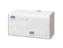 Essuie-mains tork h3 pliés en v 23x25cm ouate blanche mélangée gaufrée double épaisseur lot 15 paquets 250 unités