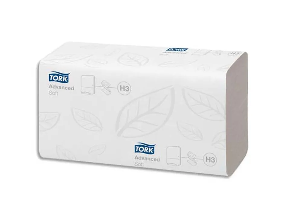 Essuie-mains tork h3 pliés en v 23x25cm ouate blanche mélangée gaufrée double épaisseur lot 15 paquets 250 unités