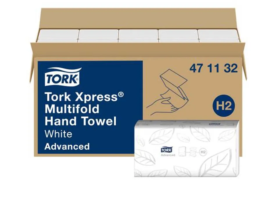 Essuie-mains tork h2 pliés en z motif torsade écolabel coloris blanc paquet 190 unités