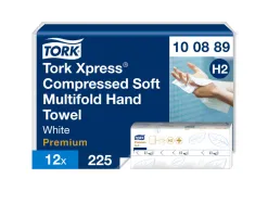 Essuie-mains tork xpress h2 premium interfolies doux compresses 2 plis z absorbants blanc paquet 225