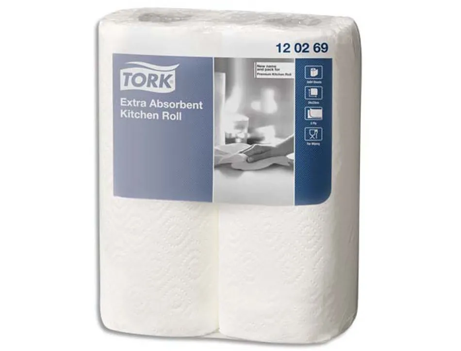 Essuie-tout tork extra-absborbant 2 plis 50f/rouleau paquet 2 rouleaux