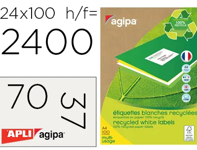 Etiquette adhesive apli agipa multi-usage 70x37mm recyclée acrylique boîte 2400 unités