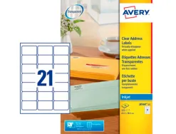 Etiquette autocollante avery adresse jet encre transparent 63,5 x 38,1 mm boite de 525