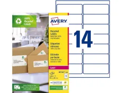 Etiquette autocollante avery adresse recyclee laser blanc 99,1 x 38,1 mm boite de 1400