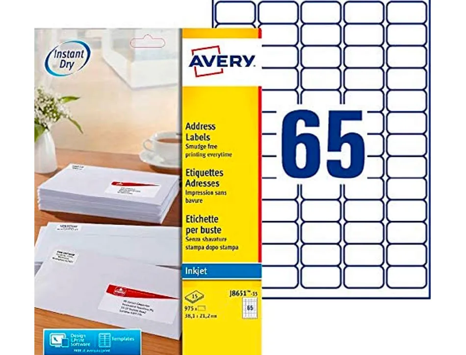 Etiquette autocollante avery adresse recyclee laser blanc 38,1 x 21,2mm boite de 975