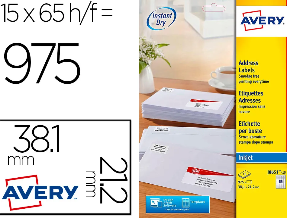 Etiquette autocollante avery adresse recyclee laser blanc 38,1 x 21,2mm boite de 975