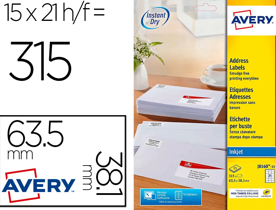 Etiquette autocollante avery adresse recyclee laser blanc 63,5 x 38,1 boite de 315