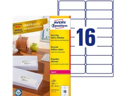 Etiquette autocollante avery adresse recyclee laser blanc 99,1 x 33,9 mm boite de 1600