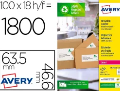 Etiquette autocollante avery adresse recyclee laser blanc 63,5 x 46,6mm boite de 1800