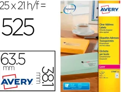 Etiquette autocollante avery adresse jet encre transparent 63,5 x 38,1 mm boite de 525