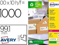 Etiquette autocollante avery adresse recyclee laser blanc 99,1 x 57mm boite de 1000 etiquettes boite de 150