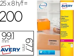 Etiquette autocollante avery expedition laser transparent99,1 x 67,7 mm boite de 200