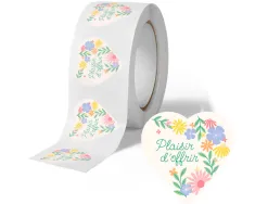 Etiquette autocollante avery plaisir d'offrir forme coeur fleurs 37x37mm rouleau 500 unites