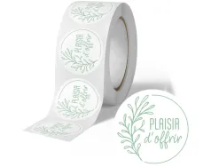 Etiquette autocollante avery plaisir d'offrir nature vert & blanc ronde diam. 35mm rouleau 500 unites