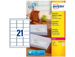 Etiquette autocollante avery adresse recyclee laser blanc 63,5 x 38,1 mm boite de 2100