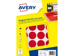 Etiquette avery multi-usages diam. 30 mm impression laser / jet d'encre / copieur coloris rouge 240 unites
