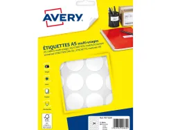 Etiquette avery multi-usages diam. 30 mm impression laser / jet d'encre / copieur coloris blanc 384 unites