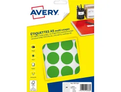 Etiquette avery multi-usages diam. 30 mm impression laser / jet d'encre / copieur coloris vert 240 unites