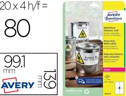Etiquette avery ultra resistantes polyester laser blanc 99,1 x 139mm boite de 80