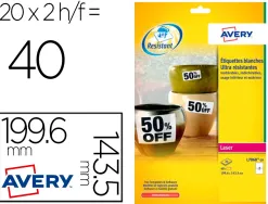 Etiquette avery ultra resistantes polyester laser blanc 199,6 x 143,5mm boite de 40