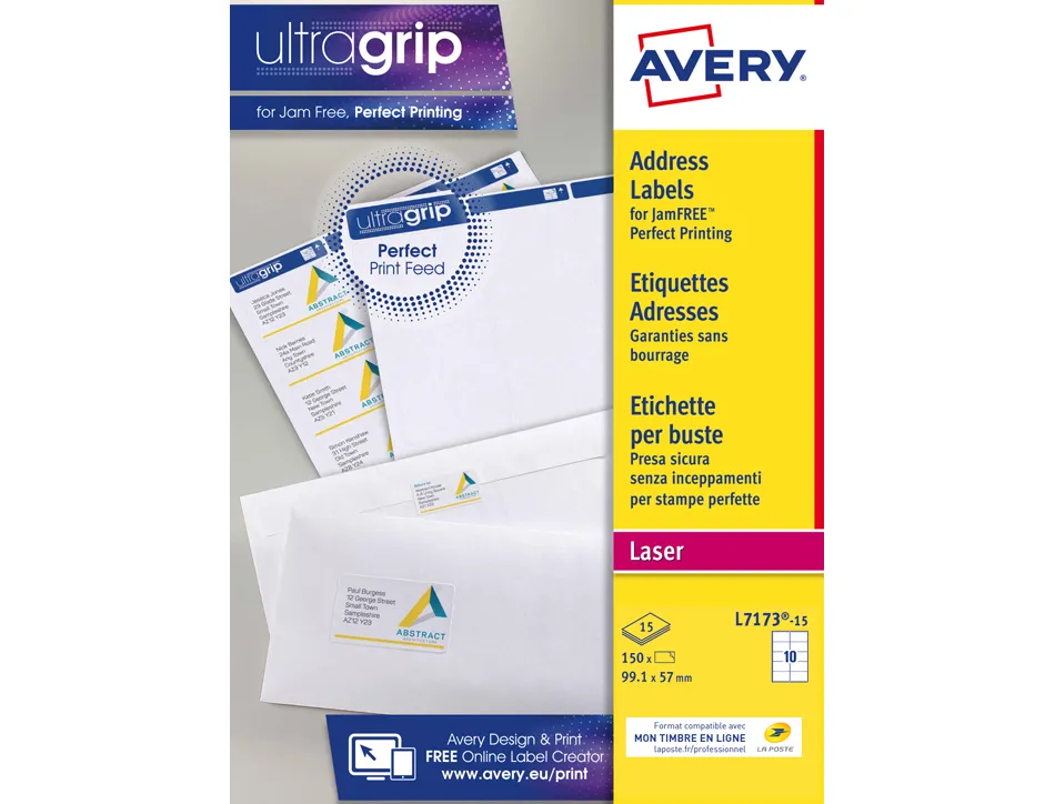 Etiquette expedition avery impression laser 99,1x57mm coloris blanc pochette 150 unites