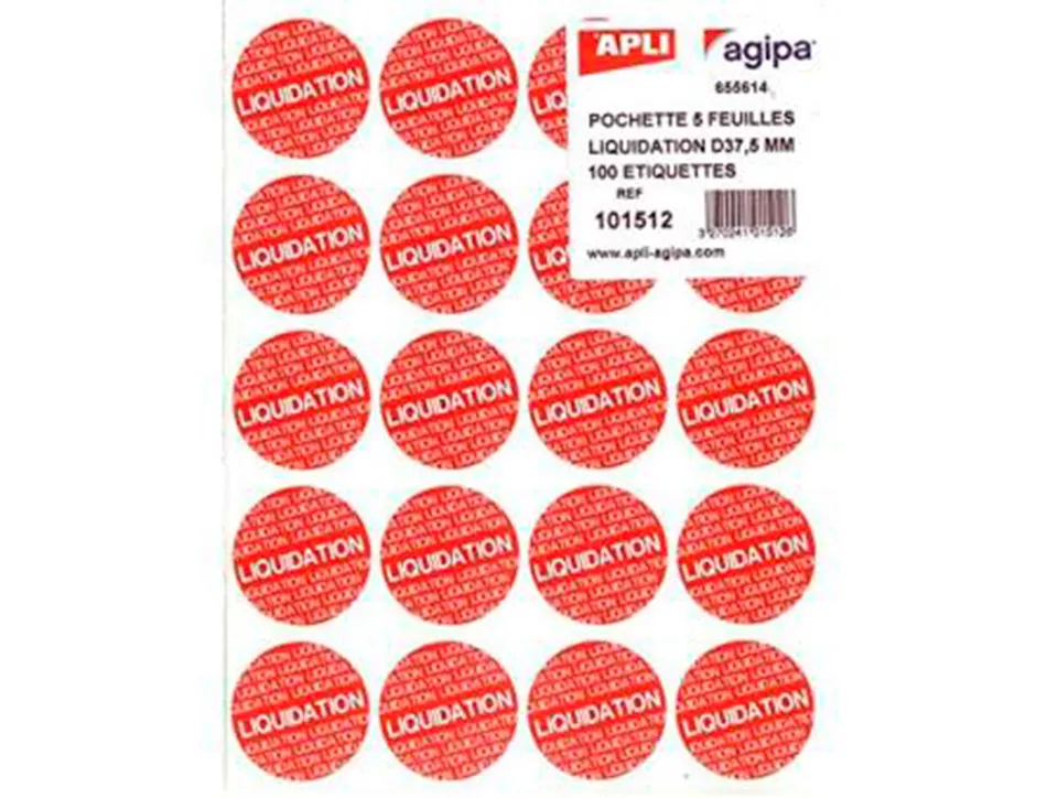 Etiquette imprimee liquidation apli agipa adhesive format pastille diametre 37,5mm 1000 unites