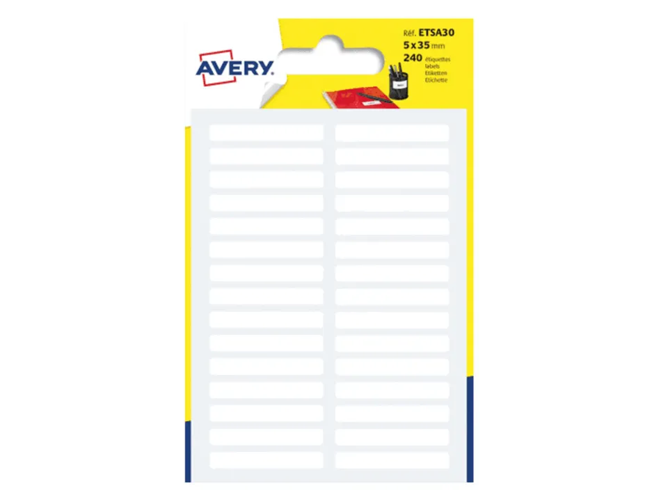 Etiquette manuscrite avery 5x35mm coloris blanc pochette 240 unites