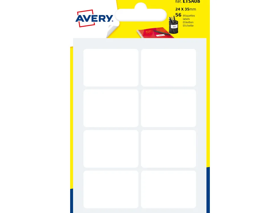 Etiquette manuscrite avery 24x35mm coloris blanc pochette 56 unites