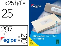 Etiquette multi-usage apli agipa format a4 210x297mm coins droits 25 feuilles 25 unites
