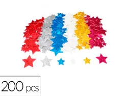 Etoiles sodertex en mousse eva pailletee adhesive 2mm 4 tailles 200 pcs 6 coloris assortis