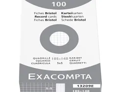 Etui 100 fiches exacompta bristol quadrillee 5x5 non perforee blanc 105x148mm