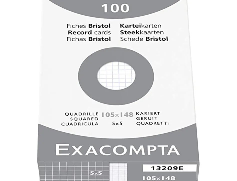 Etui 100 fiches exacompta bristol quadrillee 5x5 non perforee blanc 105x148mm