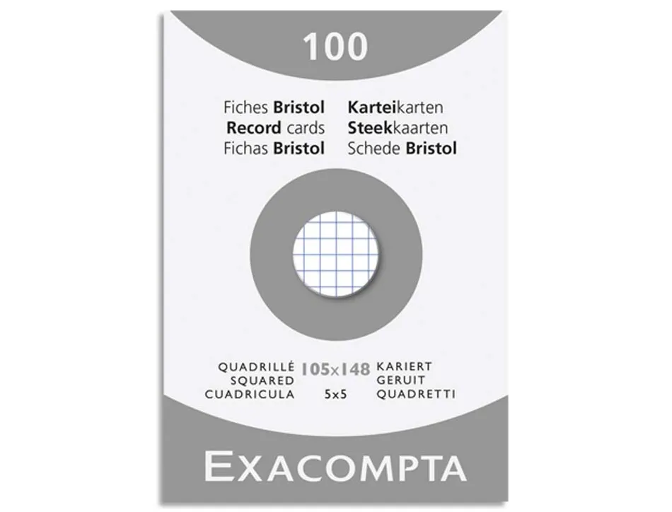 Etui 100 fiches exacompta bristol quadrillee 5x5 non perforee blanc 105x148mm