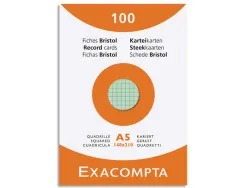 Etui 100 fiches exacompta bristol quadrillee 5x5 non perforee assortis 148x210mm