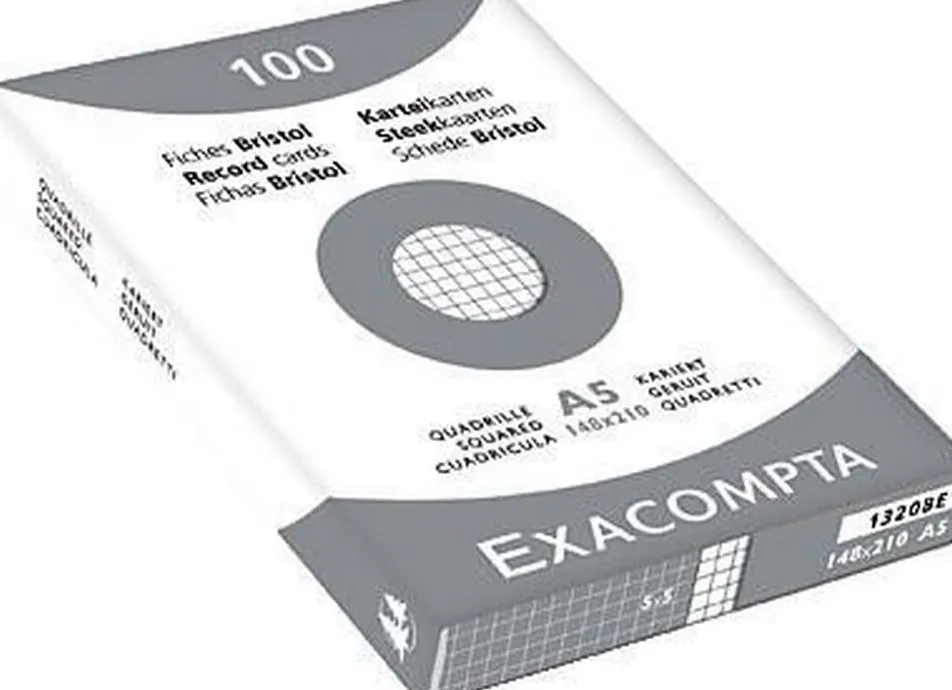 Etui 100 fiches exacompta bristol quadrillee 5x5 non perforee assortis 148x210mm