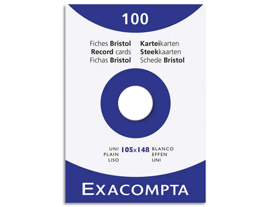 Etui 100 fiches exacompta bristol uni non perforee blanc 105x148mm