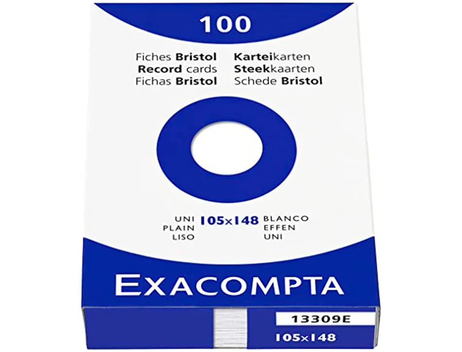 Etui 100 fiches exacompta bristol uni non perforee blanc 105x148mm