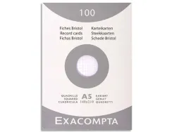 Etui 100 fiches exacompta bristol quadrillee 5x5 non perforee blanc 148x210mm