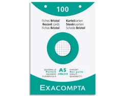 Etui 100 fiches exacompta bristol quadrillee 5x5 perforation en haut blanc 148x210 mm