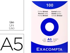 Etui 100 fiches exacompta bristol uni non perforee blanc 148x210mm