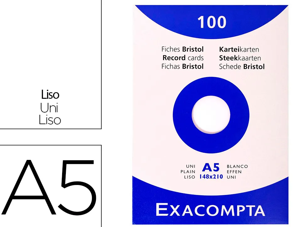 Etui 100 fiches exacompta bristol uni non perforee blanc 148x210mm