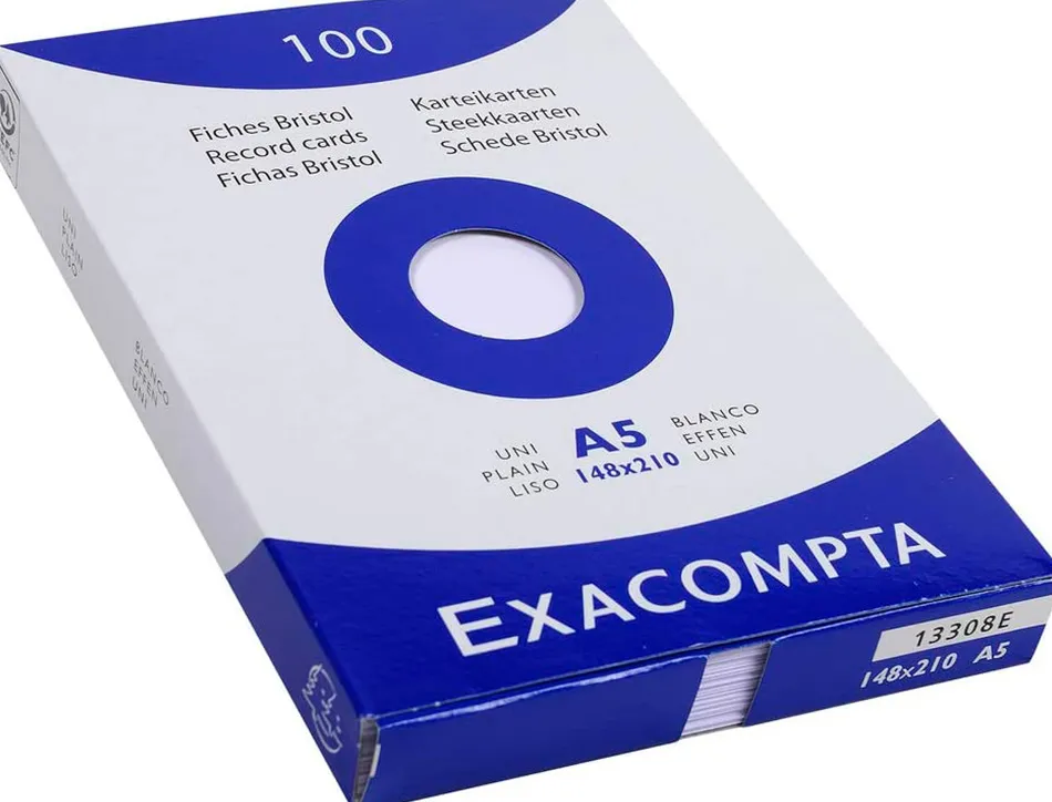 Etui 100 fiches exacompta bristol uni non perforee blanc 148x210mm