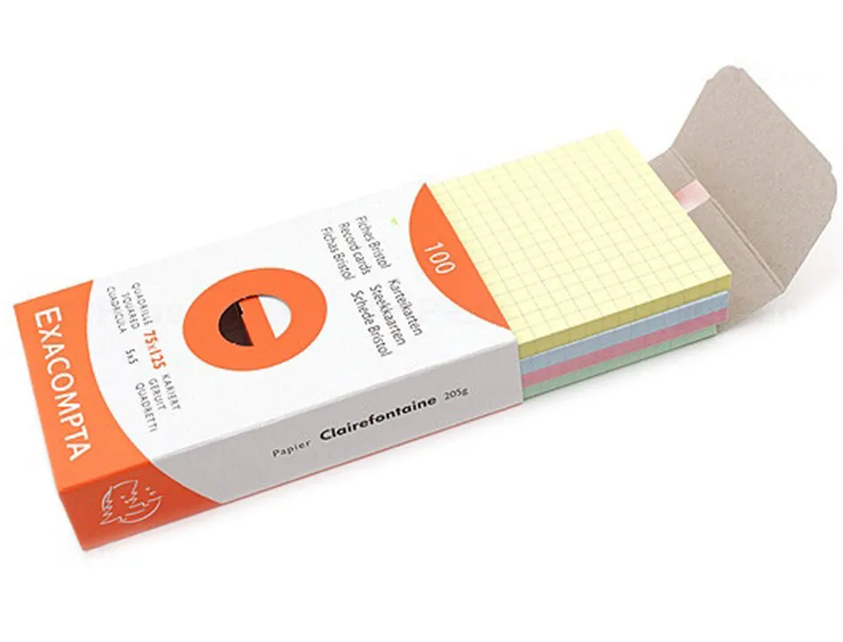 Etui 100 fiches exacompta bristol quadrillee 5x5 non perforee assortis 125x200mm