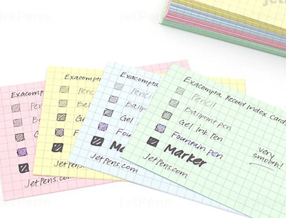 Etui 100 fiches exacompta bristol quadrillee 5x5 non perforee assortis 125x200mm