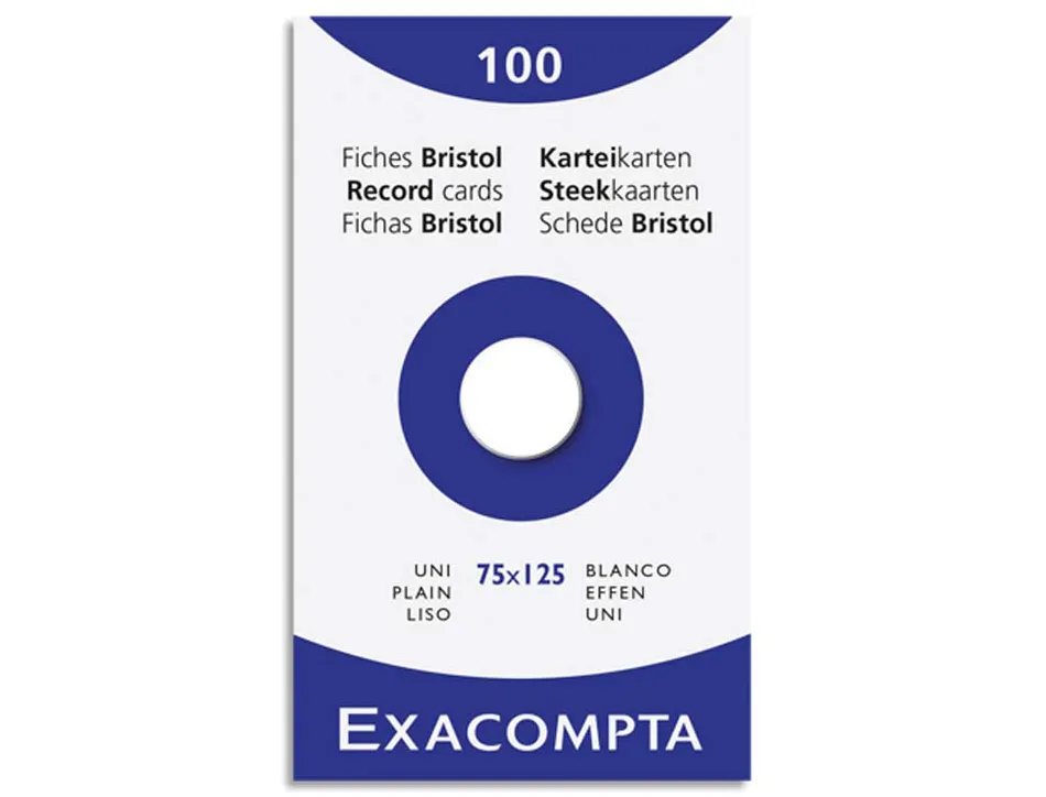 Etui 100 fiches exacompta bristol uni non perforee blanc 75x125mm