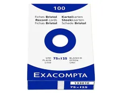 Etui 100 fiches exacompta bristol uni non perforee blanc 75x125mm